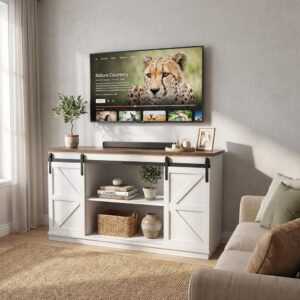 Farmhouse TV Stand Up to 65" - TV Stand with Sliding Barn Doors & Storage Cabinets