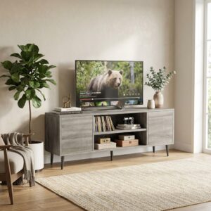 Mid Century TV Stand for 65 Inch TV - Modern Entertainment Center with Storage Cabinet