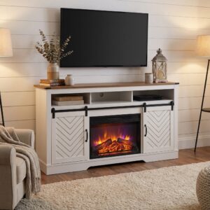 Modern Fireplace TV Stand 65 Inch with 23″ Electric Fireplace, LED Flames & Remote Control