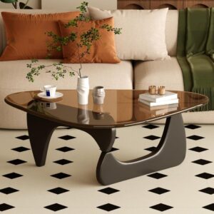 Modern Wood & Glass Coffee Table – Stylish Triangular Cocktail Table for Living Room