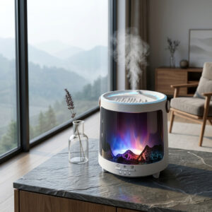 Aurora Essential Oil Diffuser with Flame Effect – 7 Color LED Ultrasonic Humidifier