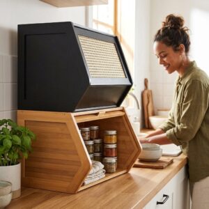 Bamboo Storage Cabinet – Stackable Storage Boxes with Lids & Kitchen Organizer