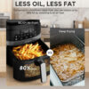 Comparison of air fryer french fries versus deep-fried fries in oil, showing 80% less fat