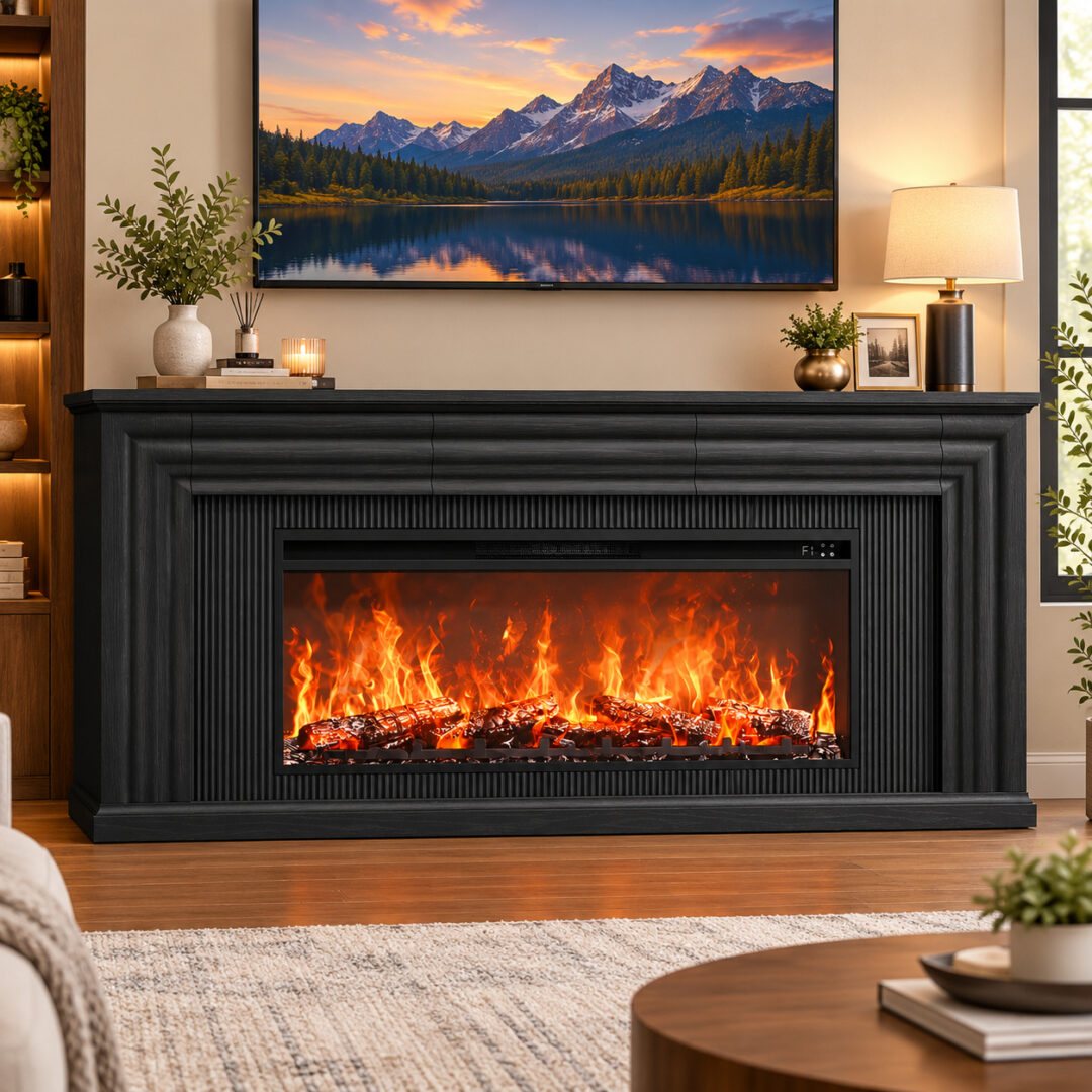 Electric Fireplace TV Stand With Fluted Design