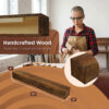 Handcrafted wood fireplace mantel shelf 72 inches long, 8 inches deep, 5 inches tall, with woodworker carving.