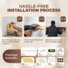 Fireplace mantel shelf installation steps and package contents with wood bracket, anchors, screws, and level.