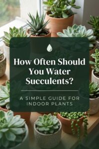 Succulents in pots on a sunny windowsill with the text “How Often Should You Water Succulents? A Simple Guide for Indoor Plants”