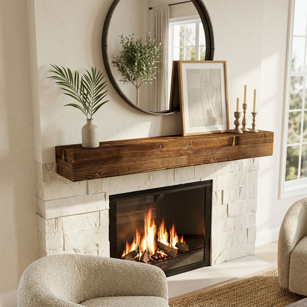 Wood Fireplace Mantel Shelf